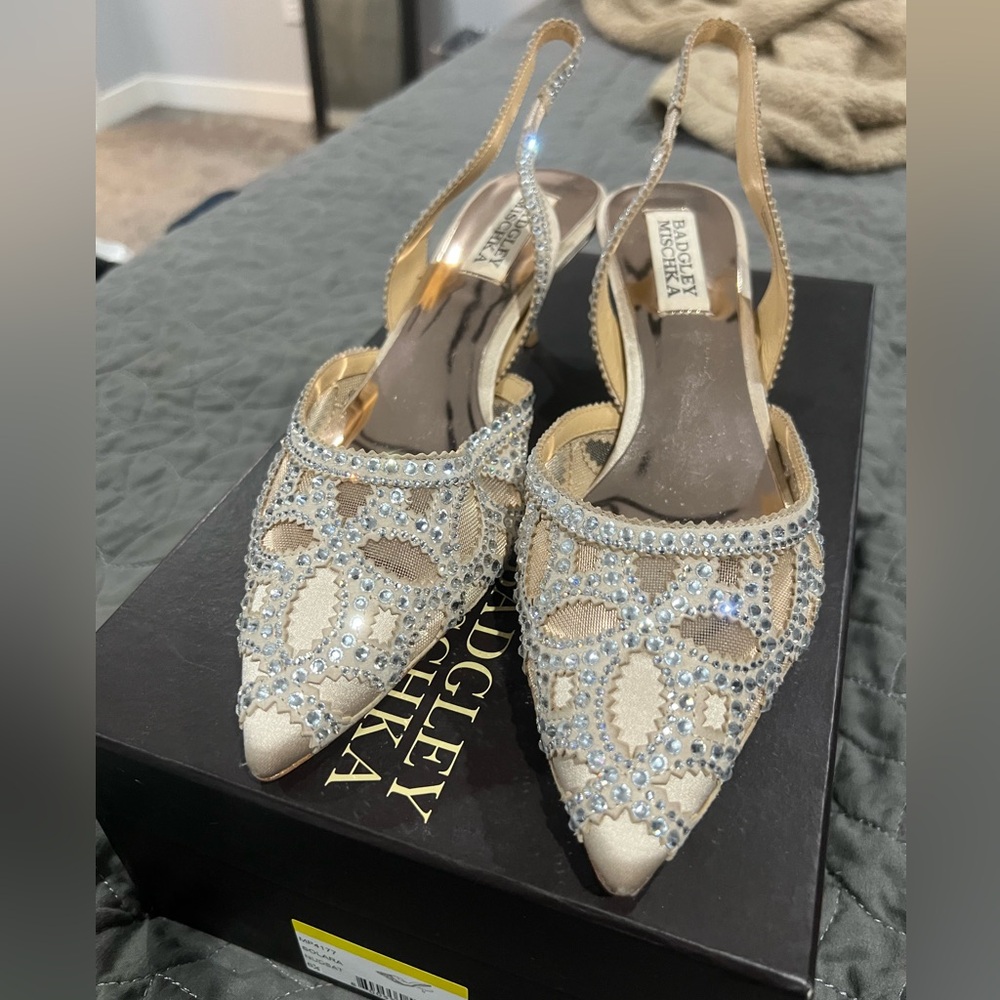 Badgley Mischka Women's Embellished Slingback Heels - Silver/Gold